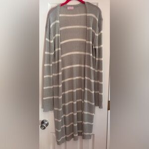 Pink Lily Gray and White Striped Duster Cardigan